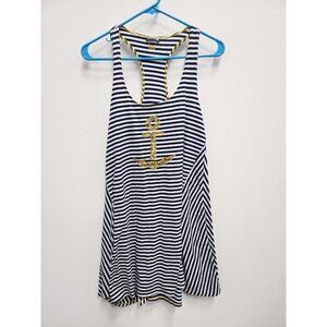 Sperry Womens Swimsuit Cover Up Tank Small Navy White Striped Anchor Racerback